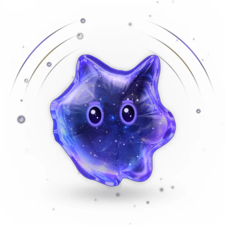 Lila, a small creature of glass with a night sky inside her, looking toward the chat beside her.